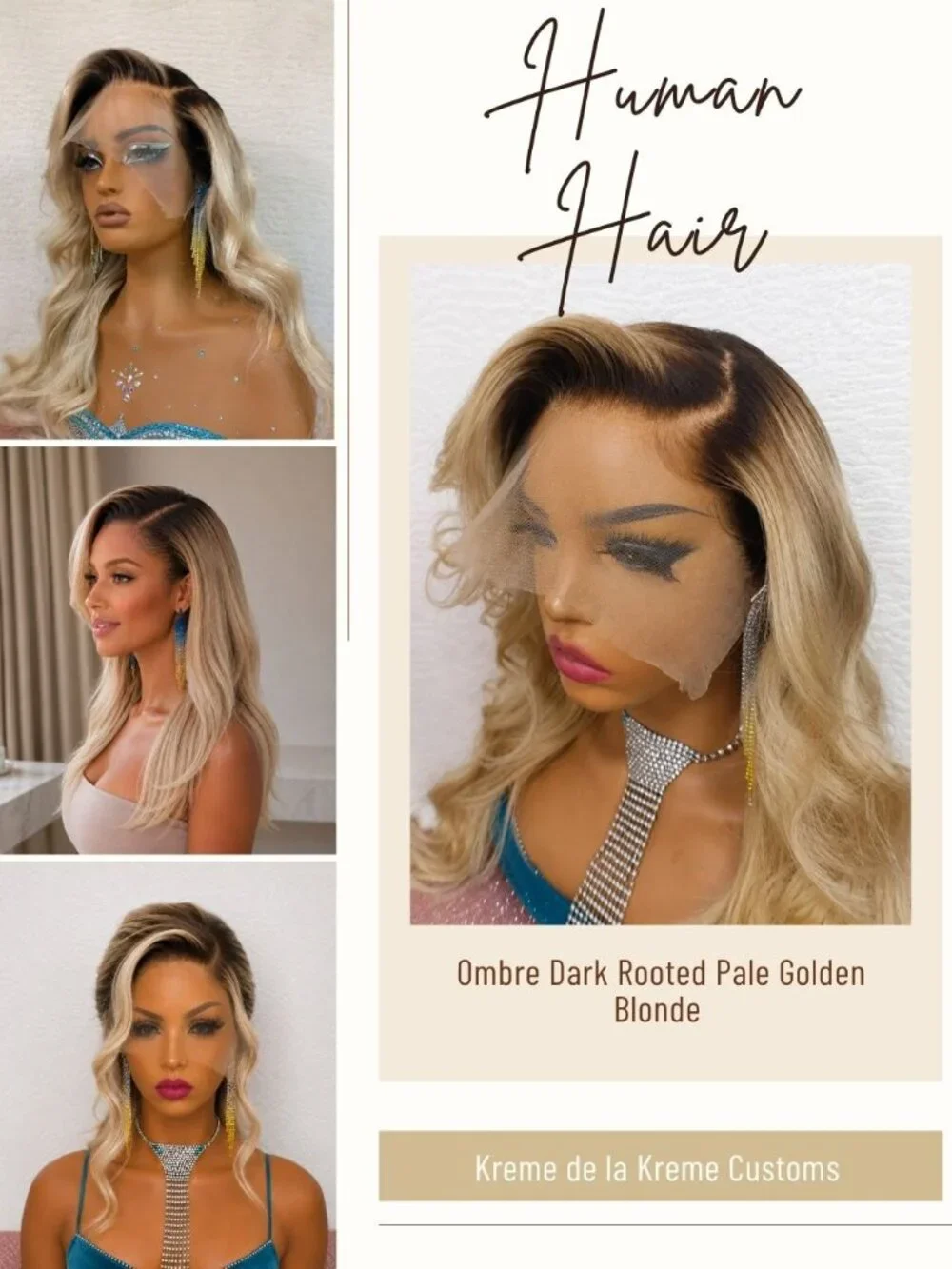 Custom Blonde Balayage Human Hair Lace Front Wig 13x6 HD Lace 22-24 Inch